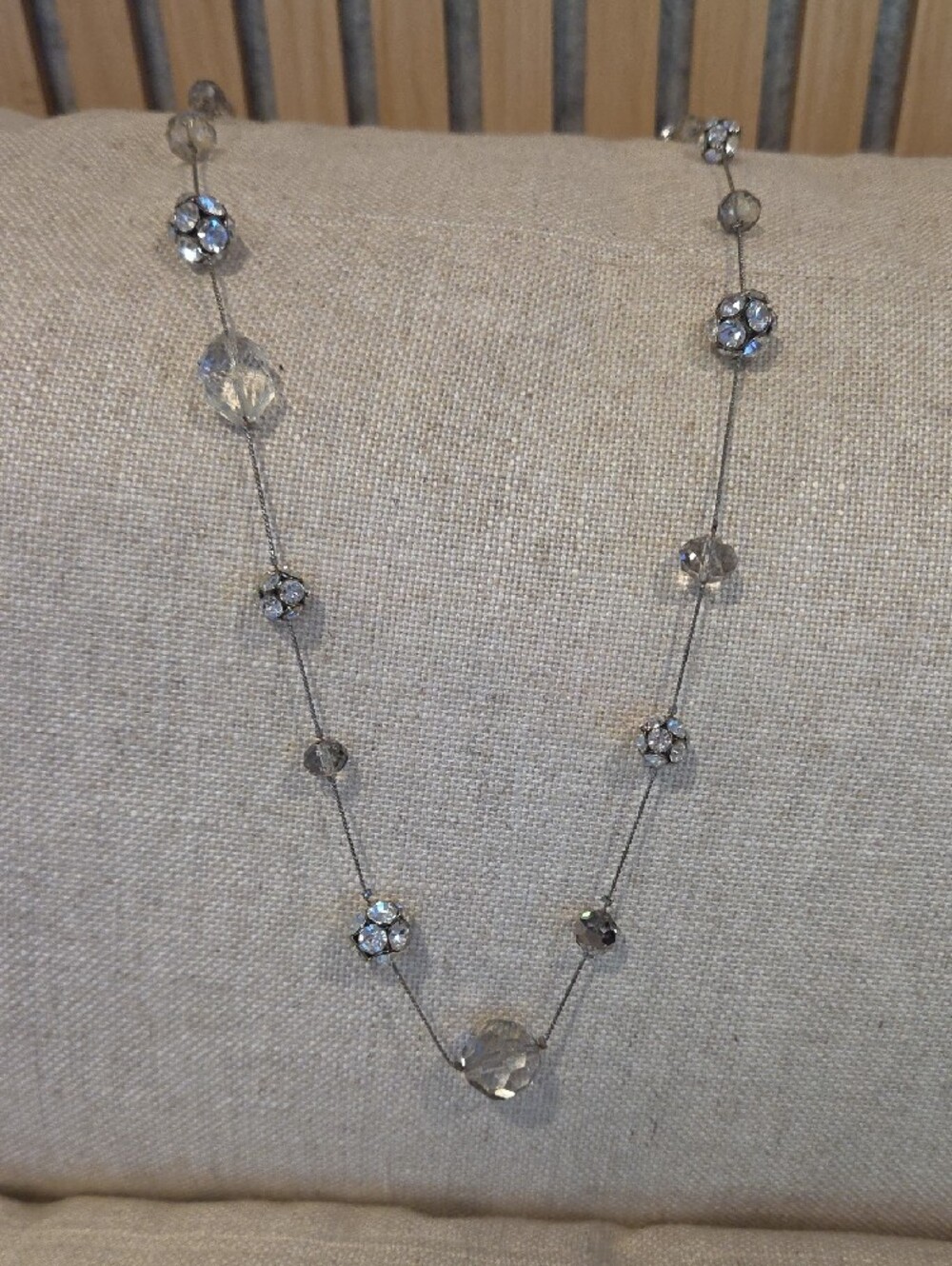 Crystal Station Necklace - Clear Crystals on Silver Tone Chain